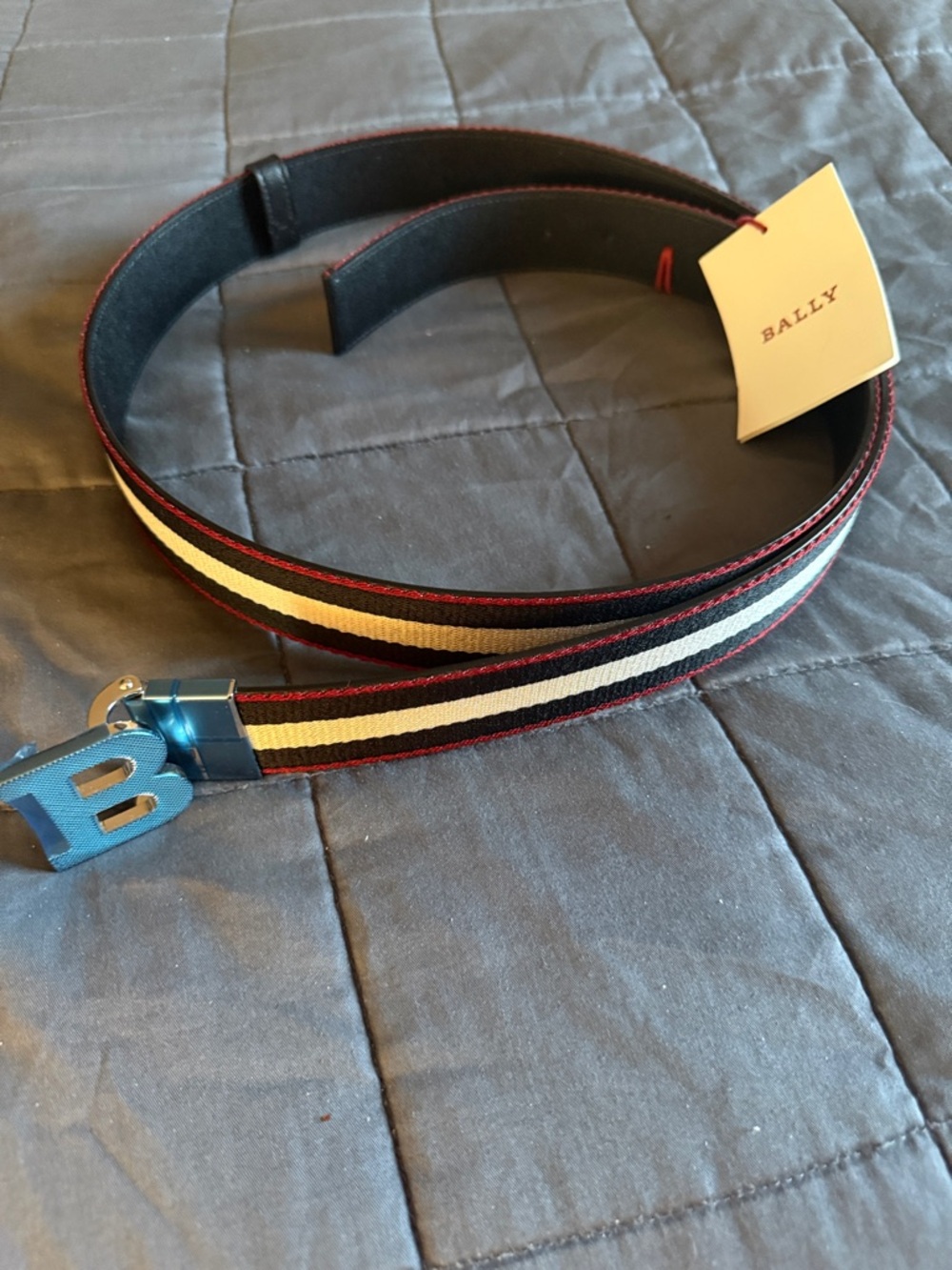 Bally Mirror B Buckle 35mm Reversible Textile Stripe Belt